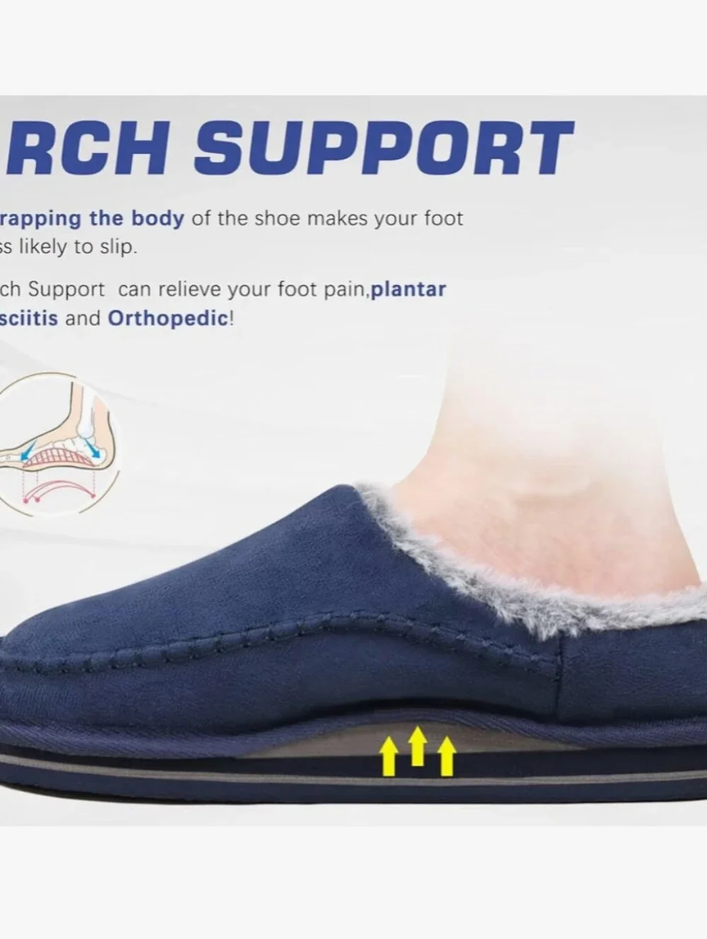 Mens Slippers Orthopedic Arch Support Suede Fluff Plush Home Shoes